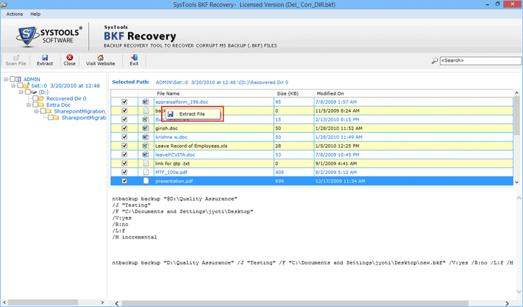 Screenshot Repair bkf file